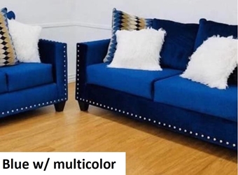 Sofa and Loveseat: Blue w/ Multicolor  
