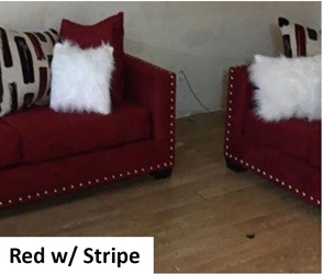 Sofa and Loveseat: Red w/ Stripes 